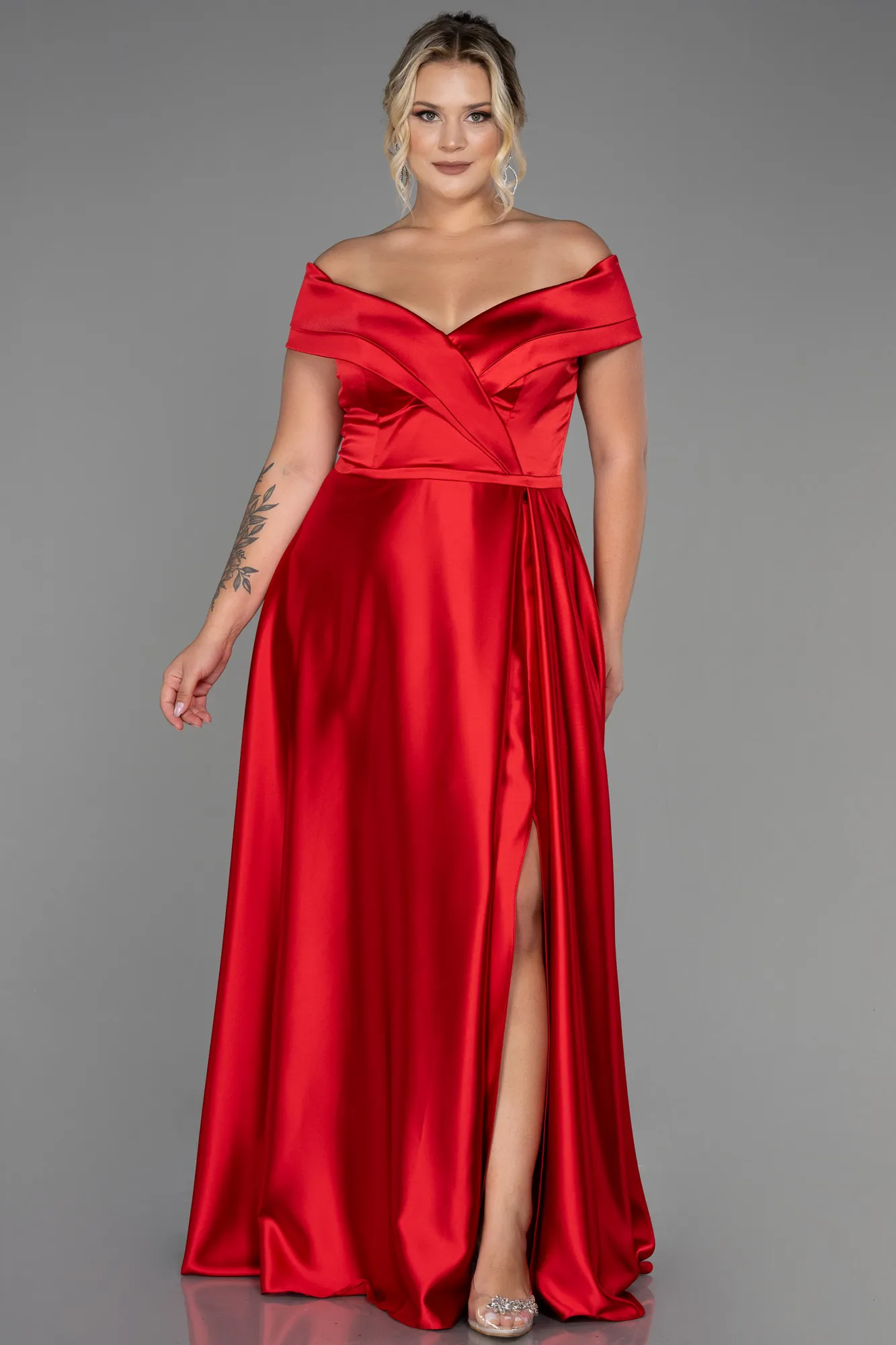 Robe De Soirée Grande Taille Satin Longue Émeraude ABU2355