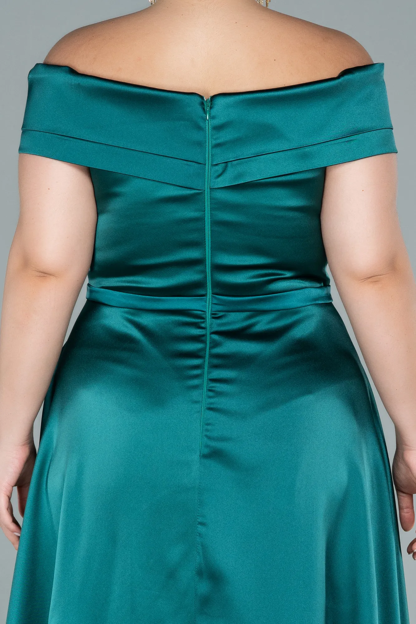 Robe De Soirée Grande Taille Satin Longue Émeraude ABU2355