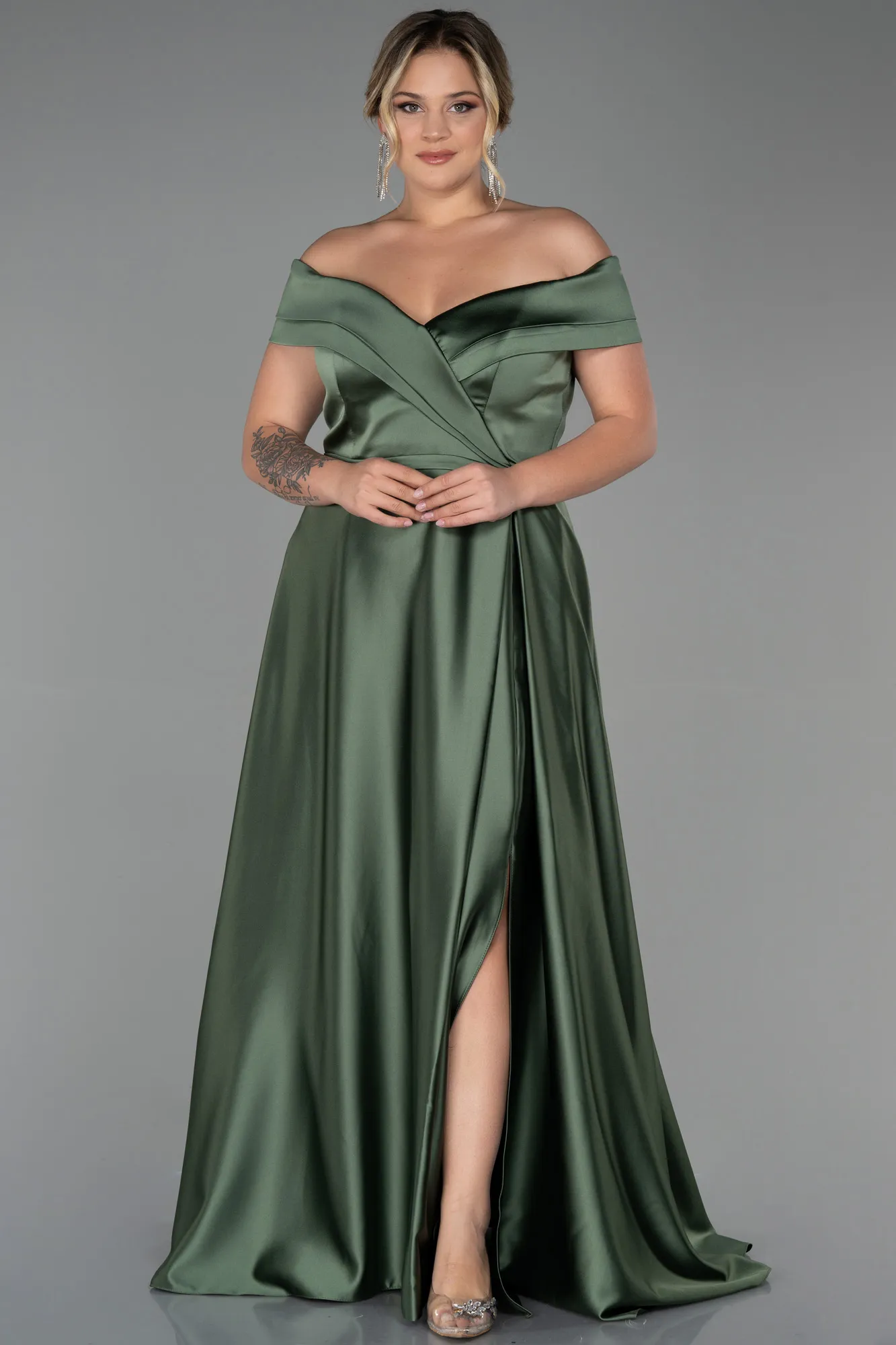 Robe De Soirée Grande Taille Satin Longue Émeraude ABU2355