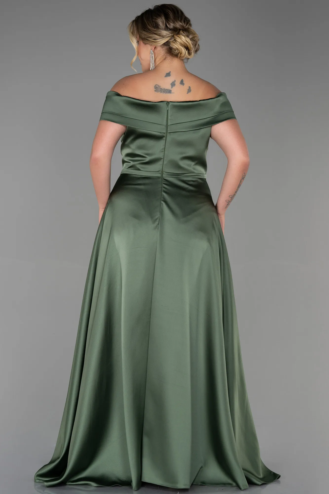 Robe De Soirée Grande Taille Satin Longue Émeraude ABU2355