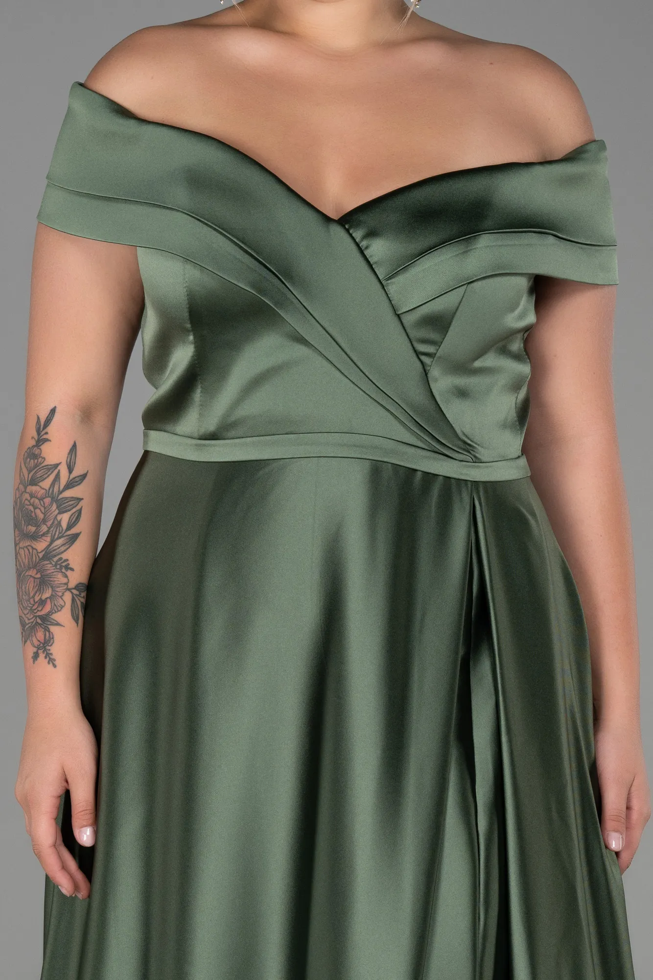 Robe De Soirée Grande Taille Satin Longue Émeraude ABU2355