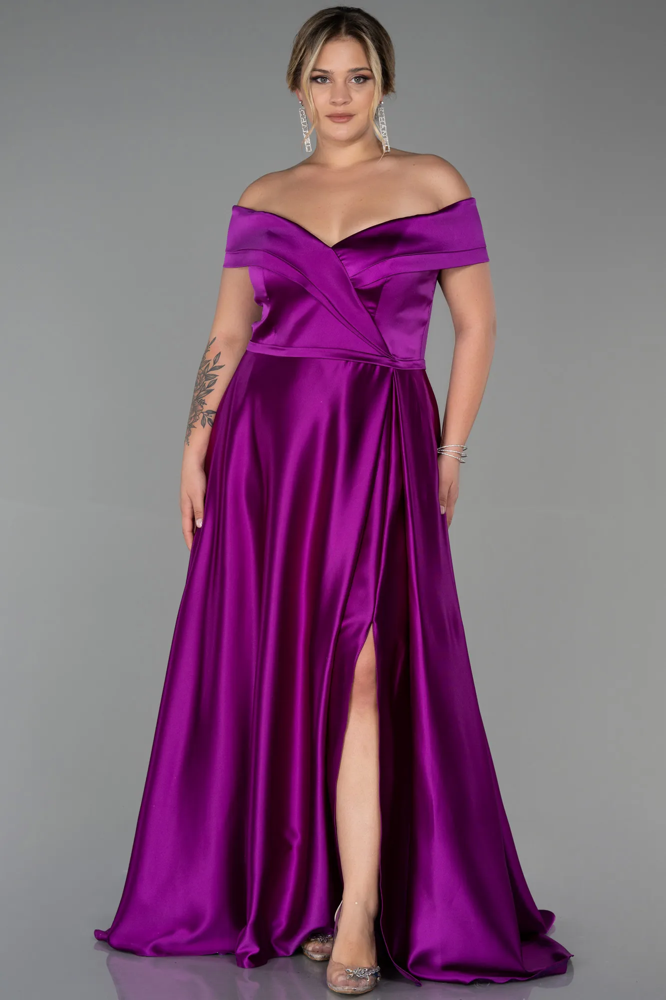 Robe De Soirée Grande Taille Satin Longue Émeraude ABU2355