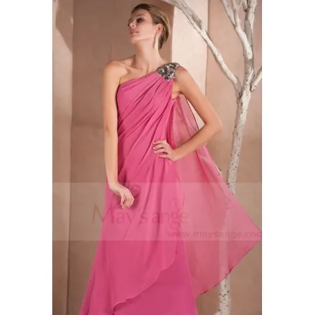 Robe de soirée longue Indonésie rose gourmand en mousseline