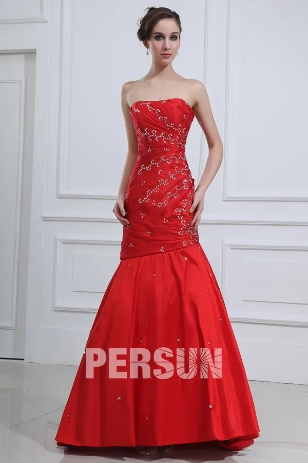 Robe de soirée sirène rouge longue bustier paillettée jupe trompette - Robedesoireelongue.fr