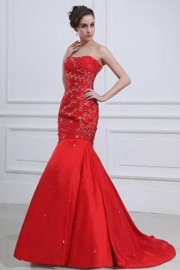 Robe de soirée sirène rouge longue bustier paillettée jupe trompette - Robedesoireelongue.fr