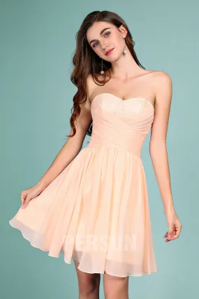 robe demoiselle d'honneur couleur nude courte bustier coeur drapé