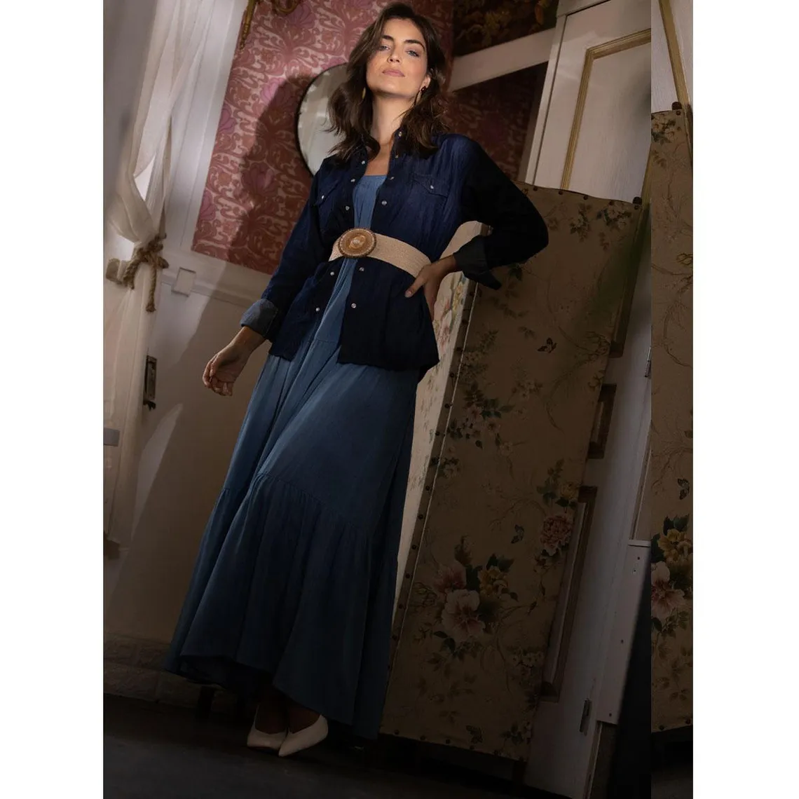 Robe fine bretelle Anaya bleu en viscose | 3 Suisses