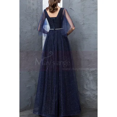 Robe Habillée Pour Mère De La Mariée Bleu Marine Manches En Voile