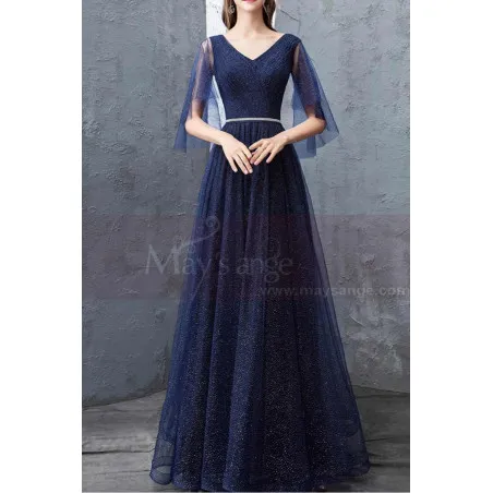 Robe Habillée Pour Mère De La Mariée Bleu Marine Manches En Voile