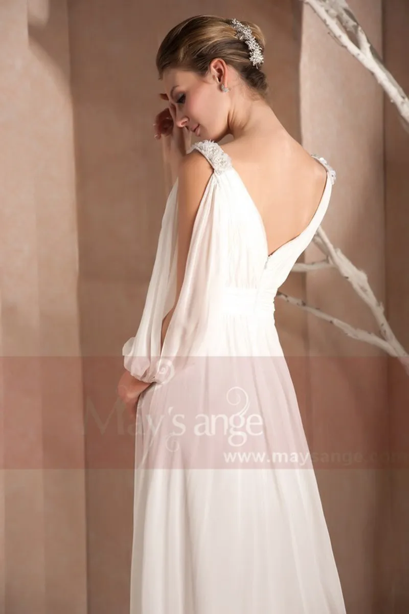 Robe longue blanche Alice avec manches ajourées en mousseline