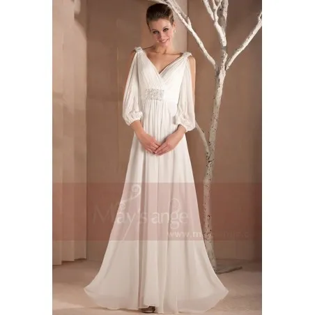 Robe longue blanche Alice avec manches ajourées en mousseline