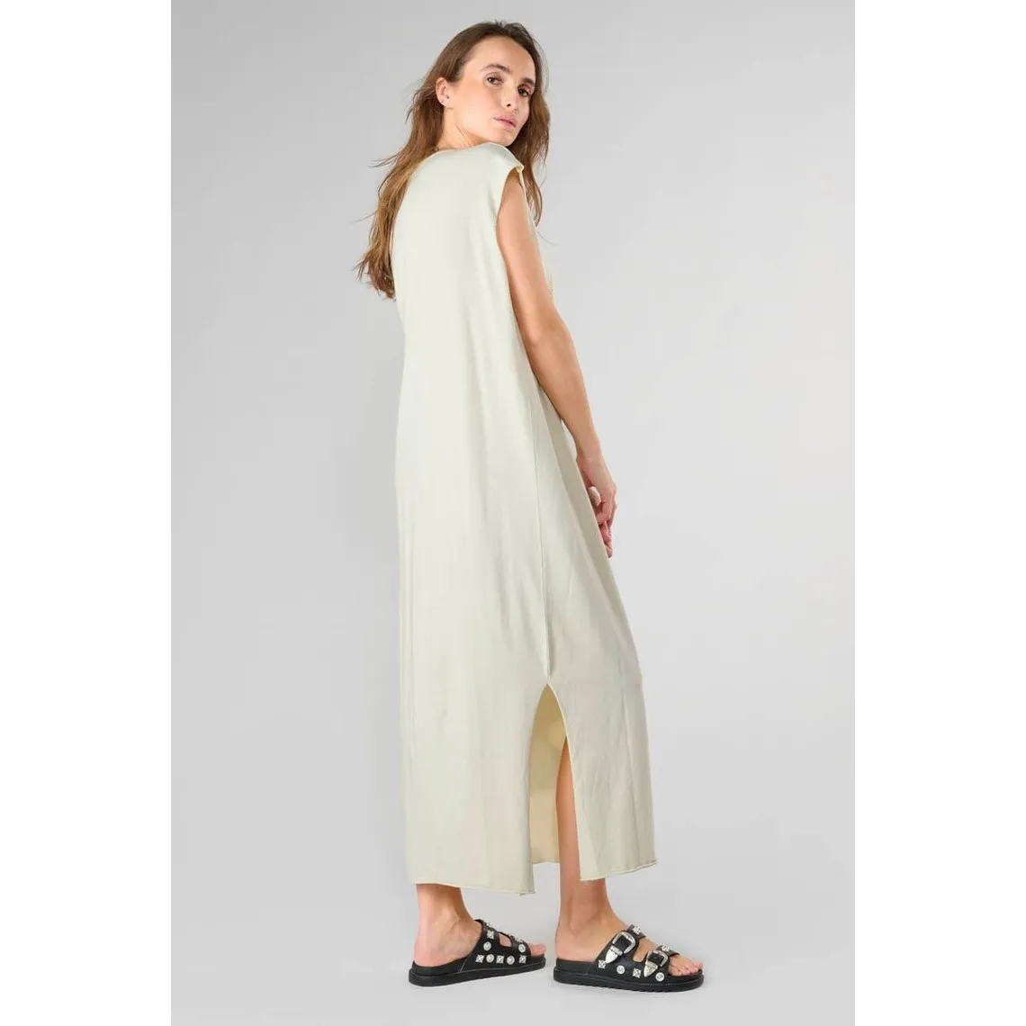 Robe longue droite IXORA crème en coton | 3 Suisses