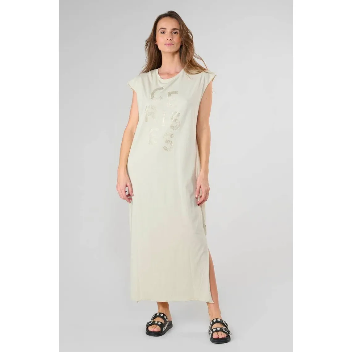 Robe longue droite IXORA crème en coton | 3 Suisses