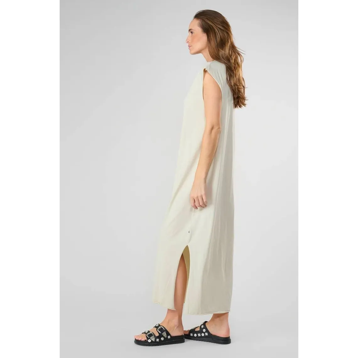 Robe longue droite IXORA crème en coton | 3 Suisses