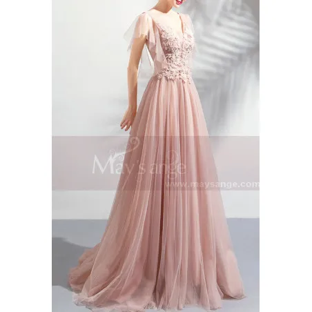 Robe Longue Elégante Pour Bal Manches Volantes Et Décolleté Au Dos