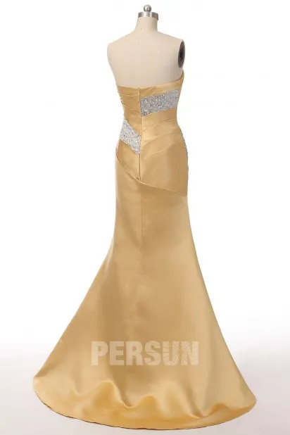 Robe longue sirène bustier doré argenté embelli de strass