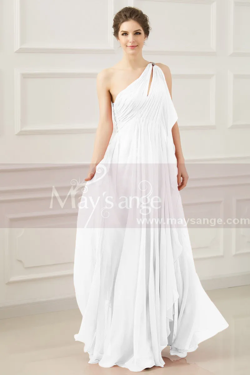 Robe Mariée Asymétrique Grec Haut Plissé Mousseline Blanche