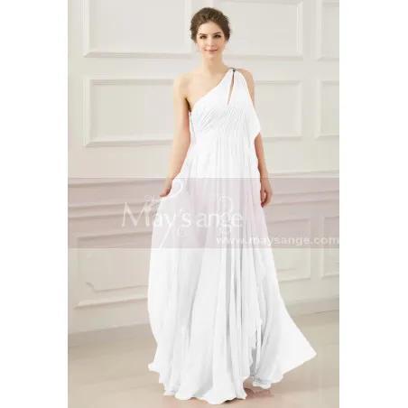 Robe Mariée Asymétrique Grec Haut Plissé Mousseline Blanche