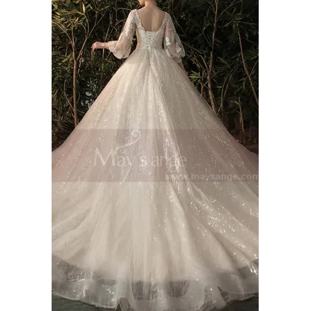 Robe Mariée Manche Longue Magnifique Décolleté V Avec Traine