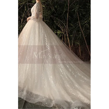 Robe Mariée Manche Longue Magnifique Décolleté V Avec Traine