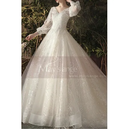 Robe Mariée Manche Longue Magnifique Décolleté V Avec Traine