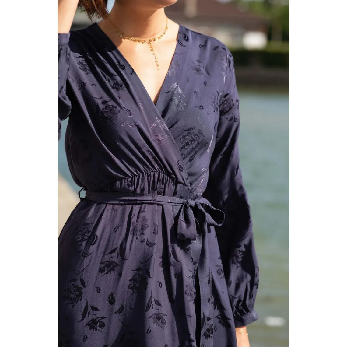 Robe mi-longue bleue DANA bleu marine en viscose | 3 Suisses