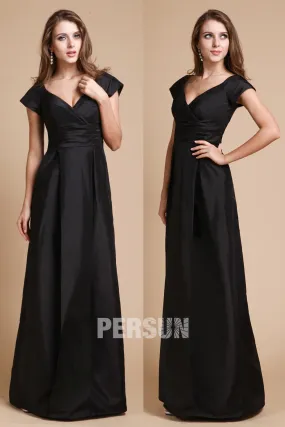 Robe noire avec mancherons col V pour soirée - Robedesoireelongue.fr