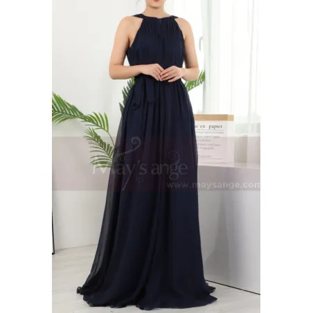 Robe Pour Mariage Invité Bleu Marine Licou Dos Nu