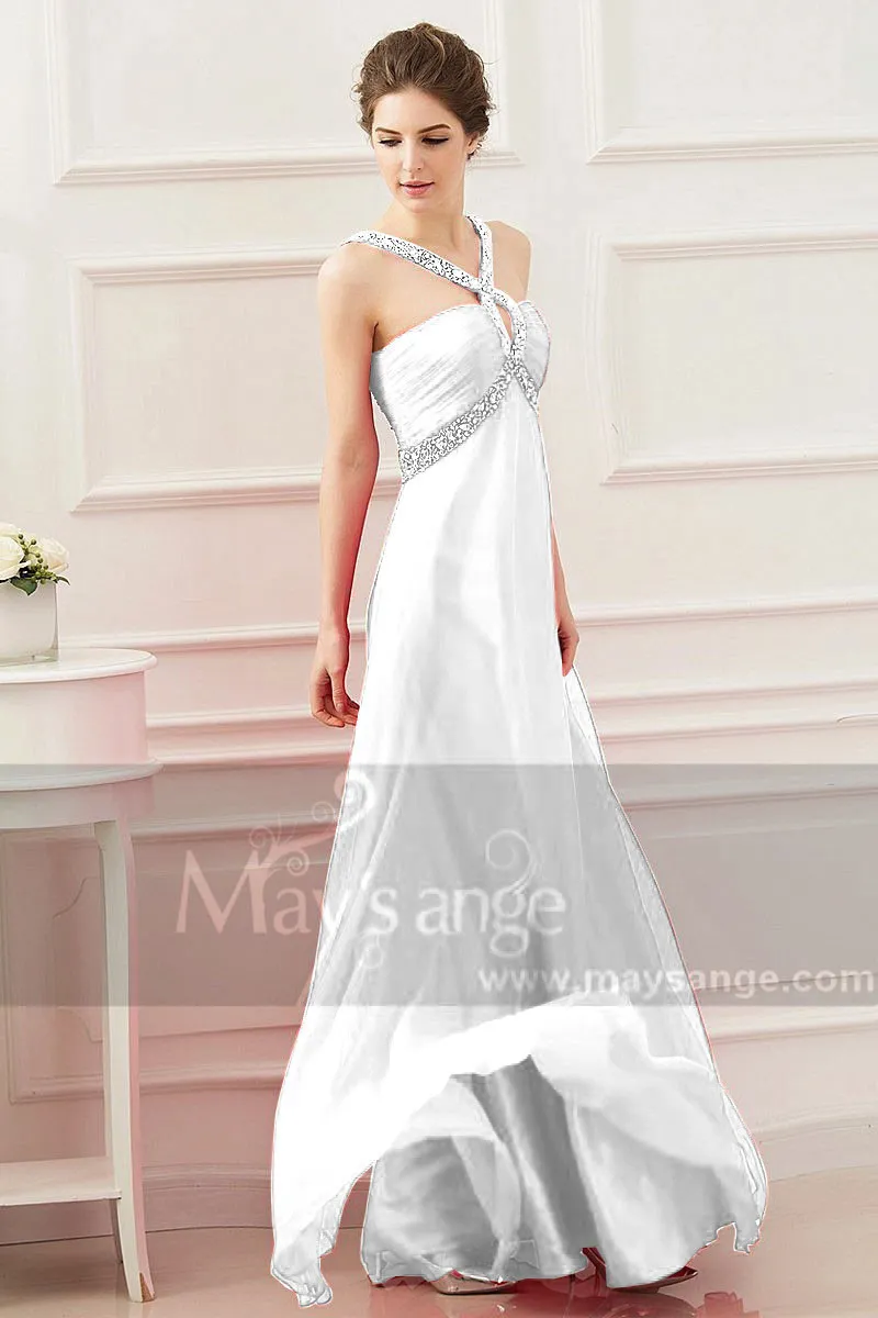 Robe Pour Mariage Longue Blanche Pure Bretelles Scintillantes