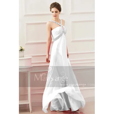 Robe Pour Mariage Longue Blanche Pure Bretelles Scintillantes