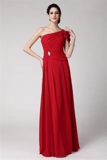 Robe rouge fiançailles longue à encolure plissée asymétrique