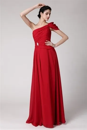 Robe rouge fiançailles longue à encolure plissée asymétrique