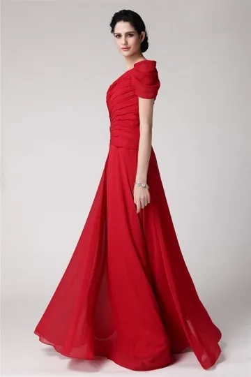 Robe rouge fiançailles longue à encolure plissée asymétrique