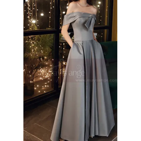 Robe Sexy Soirée Gris Bustier Avec Fente Latérale Et Poches