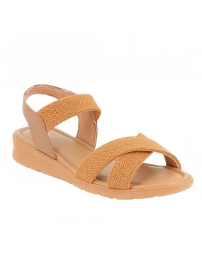 sandale brides croisées élastique coup de pied cuir et textile beige