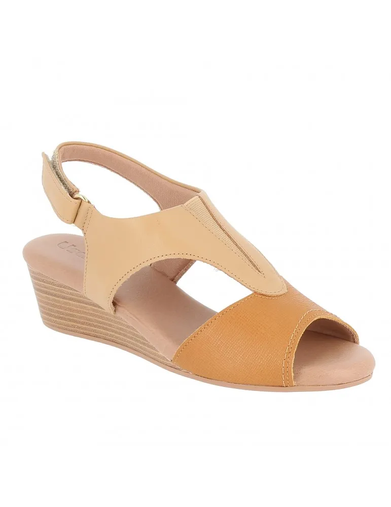 sandale compensée fermeture velcro cuir beige et autres