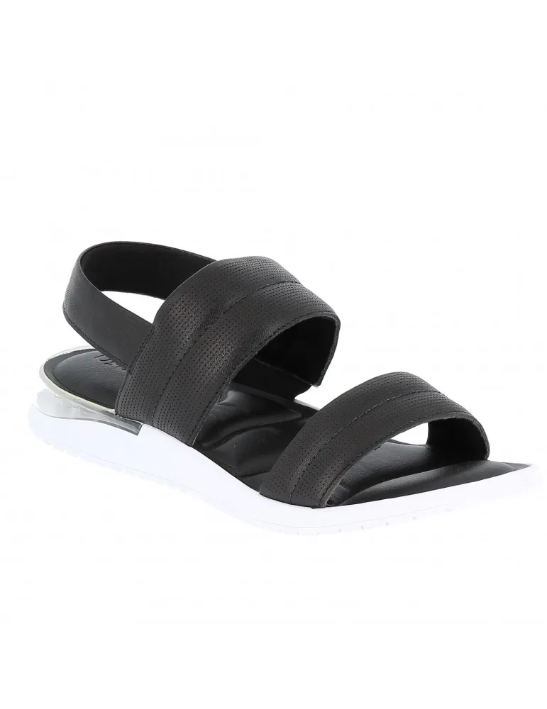 sandale double bride, bride arrière élastique cuir noir