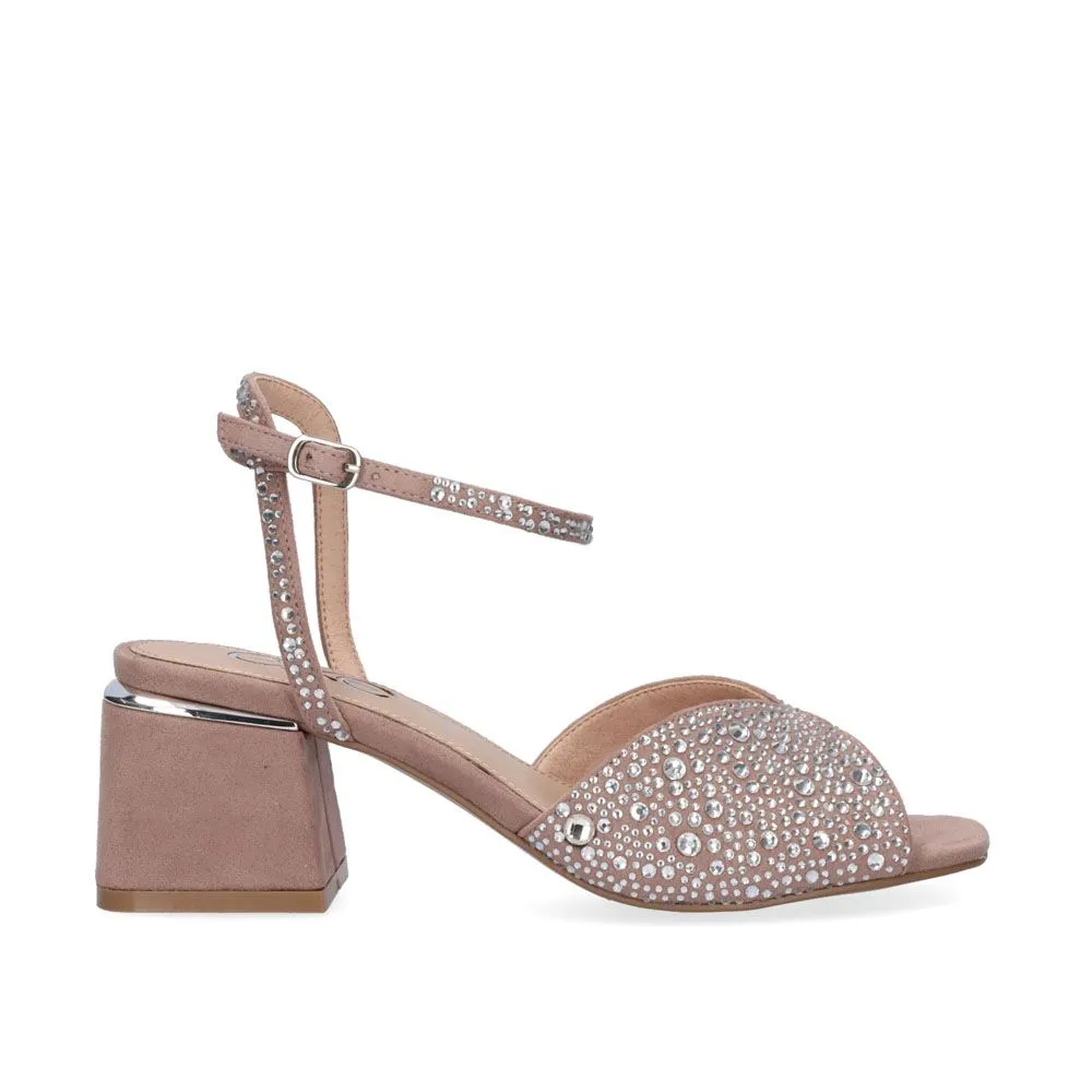 SANDALE À TALON CARMEN-137 STRASS TAUPE