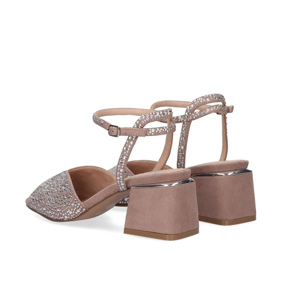 SANDALE À TALON CARMEN-137 STRASS TAUPE