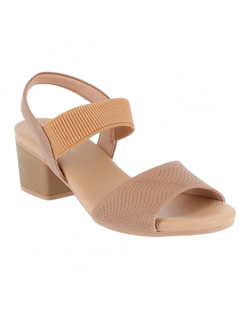 sandale à petit talon bloc élastique coup de pied cuir beige 06 cm