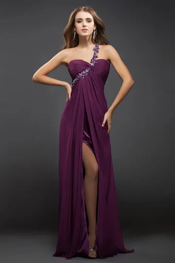 Sexy robe de soirée longue asymétrique avec fente haute - Robedesoireelongue.fr