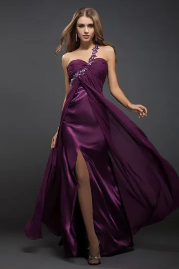 Sexy robe de soirée longue asymétrique avec fente haute - Robedesoireelongue.fr