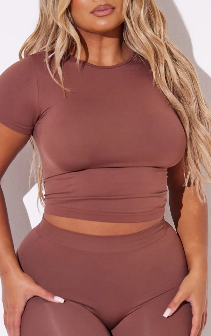 Shape T-shirt long stretch chocolat sans coutures