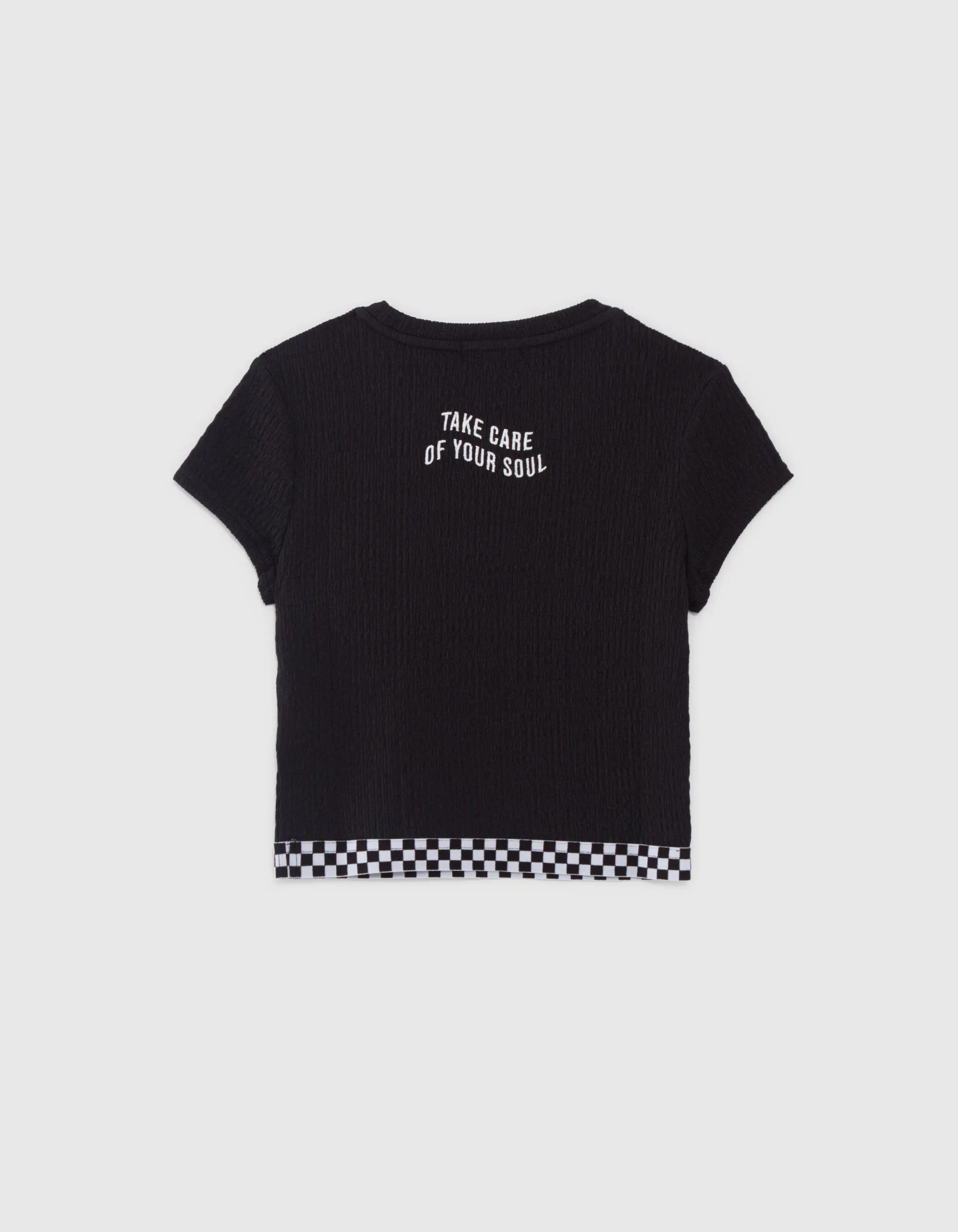 T-shirt noir cropped élastique damier fille