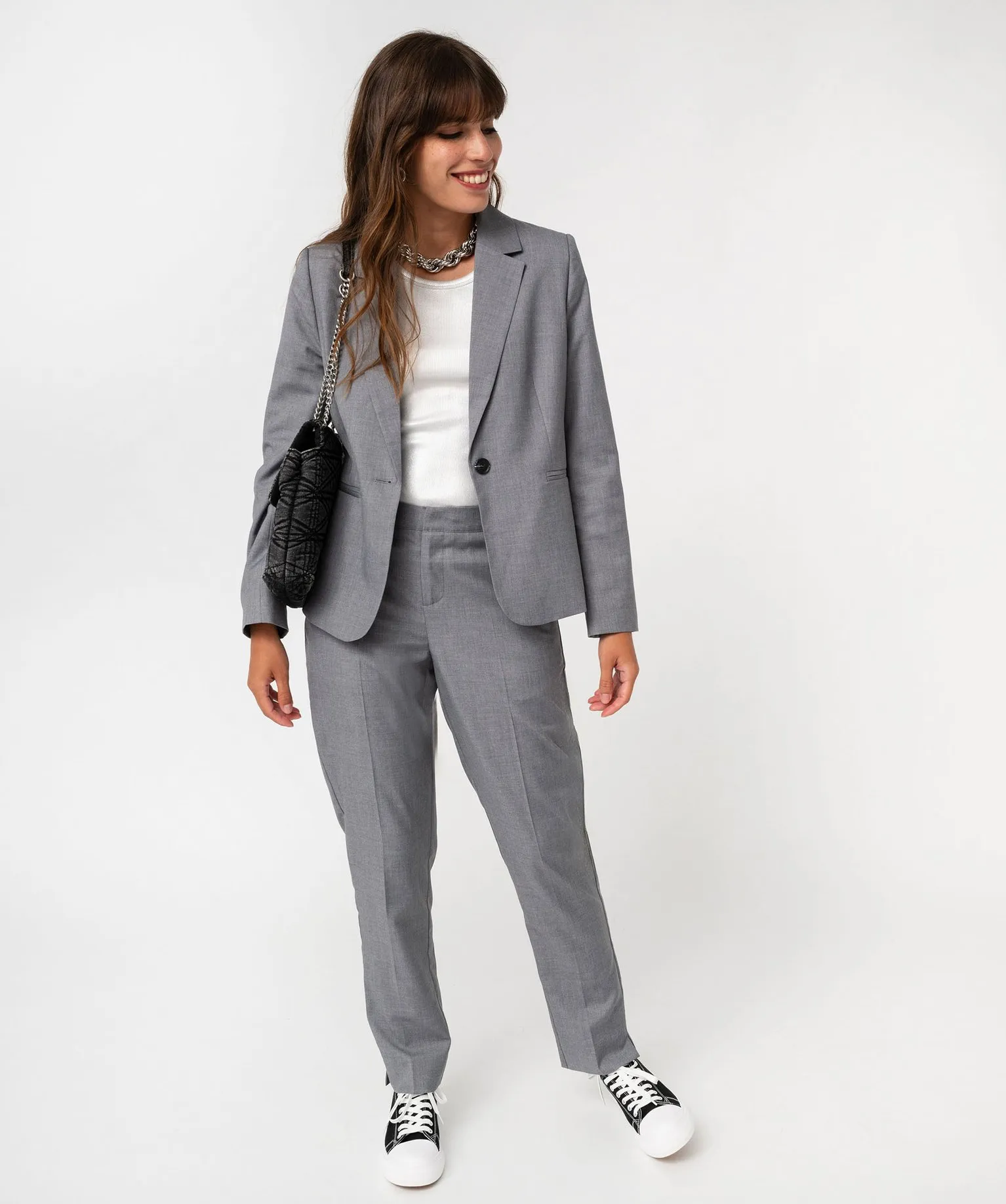 Veste de tailleur chinée femme gris clair