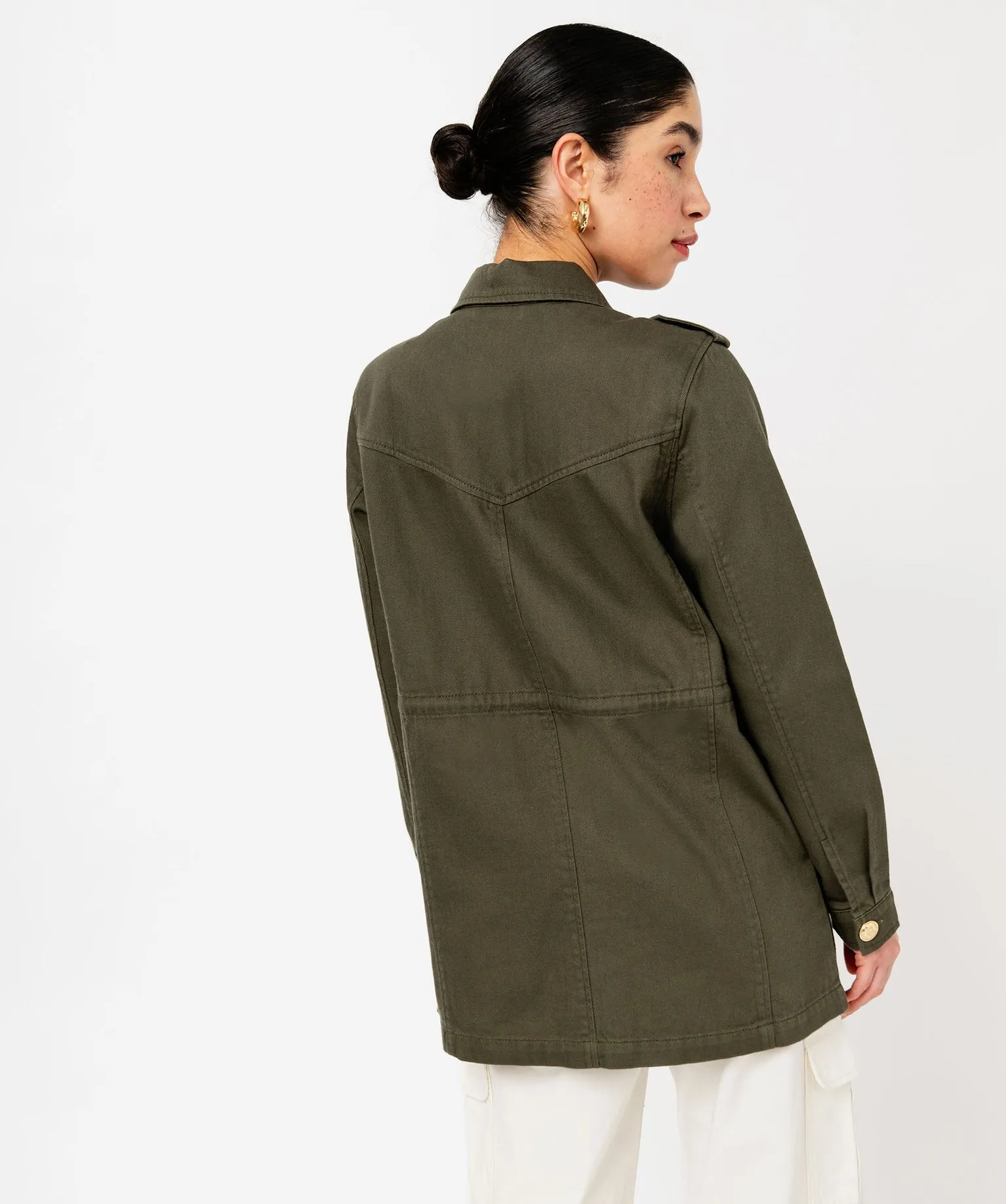 Veste style militaire en twill de coton à taille ajustable femme kaki