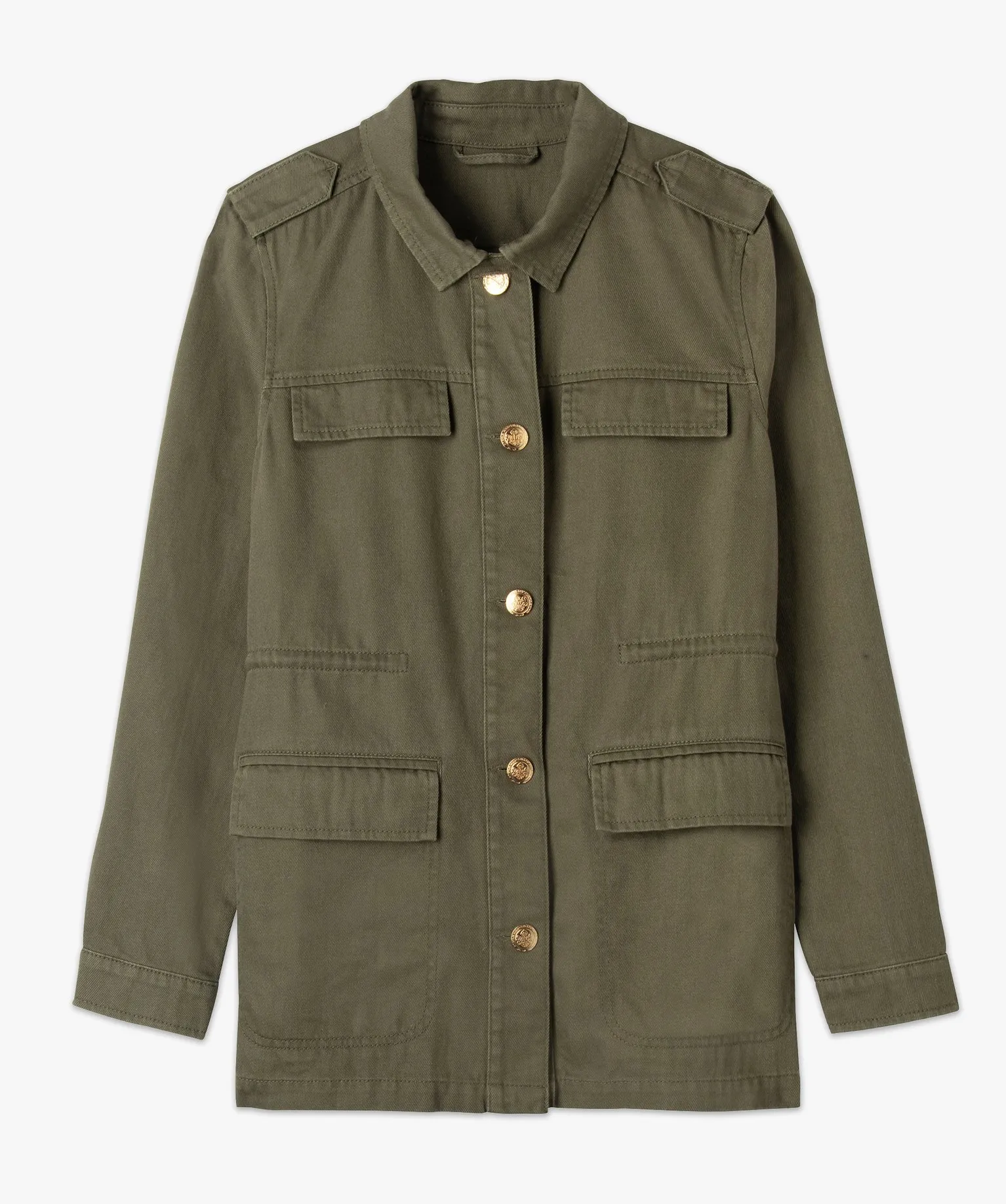 Veste style militaire en twill de coton à taille ajustable femme kaki